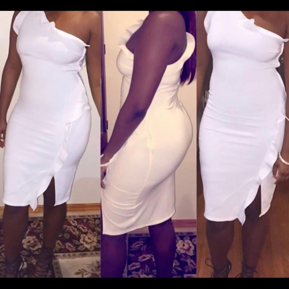 White off the shoulder ruffled dress